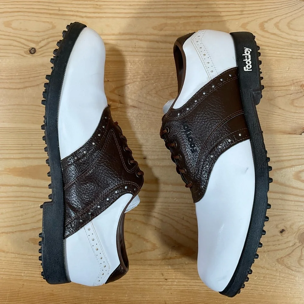 FootJoy FJ GreenJoys Golf Shoes Men’s 10.5 M White Brown Saddle Oxford 45500